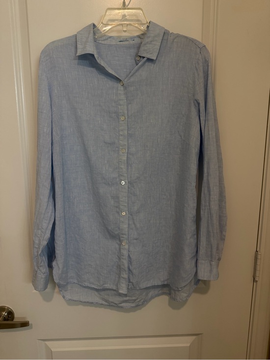 J. McLaughlin Tops - J. McLaughlin Britt Linen Shirt Large Light Blue Button Up Relaxed Beachy